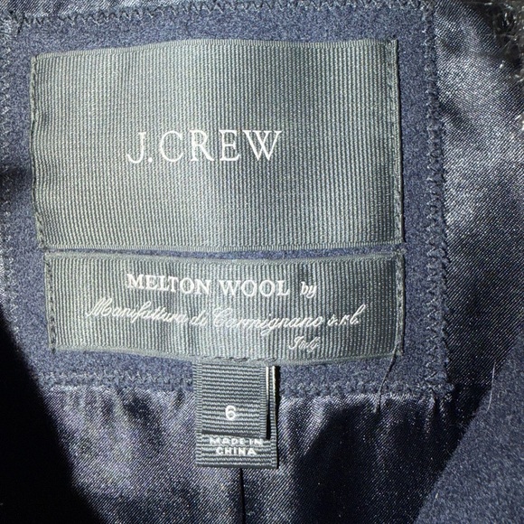 J. Crew Navy Wool Pea Coat with Black Faux Fur Collar Size 6 - Picture 4 of 10